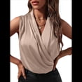 thumbnail image 3 of Blusa Elegante de Satén Cruzada con Cuello en V y Sin Mangas para Mujer Champán S, 3 of 9