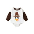 thumbnail image 1 of Qmyliery Baby Girls Boys Thanksgiving Romper Cartoon Turkey Print Contrast Color Round Neck Long Sleeve Jumpsuits Bodysuits,0-18 Months, 1 of 8