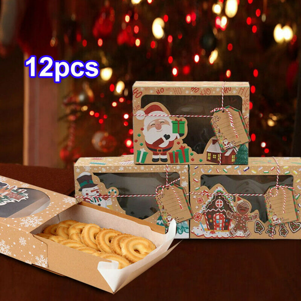 Large Christmas Cookie Boxes Bulk 12 Pack Kraft Large Holiday 