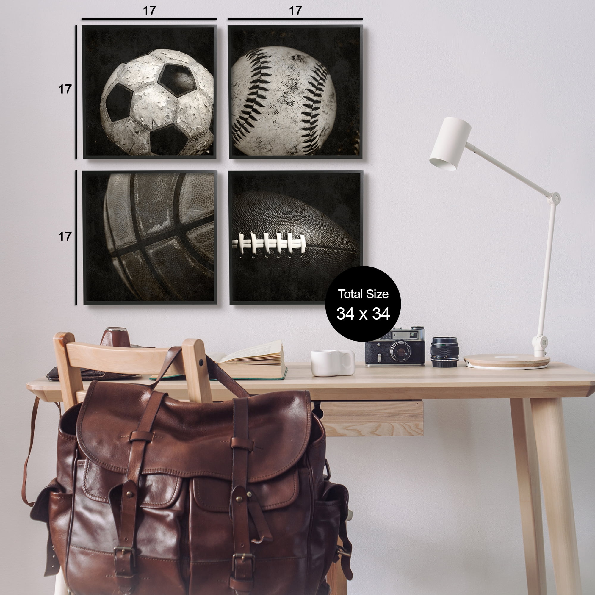 Stupell Industries Sports Balls Photography Sports Photography Black Framed Art Print Wall Art, 17 x 17, Set of 4