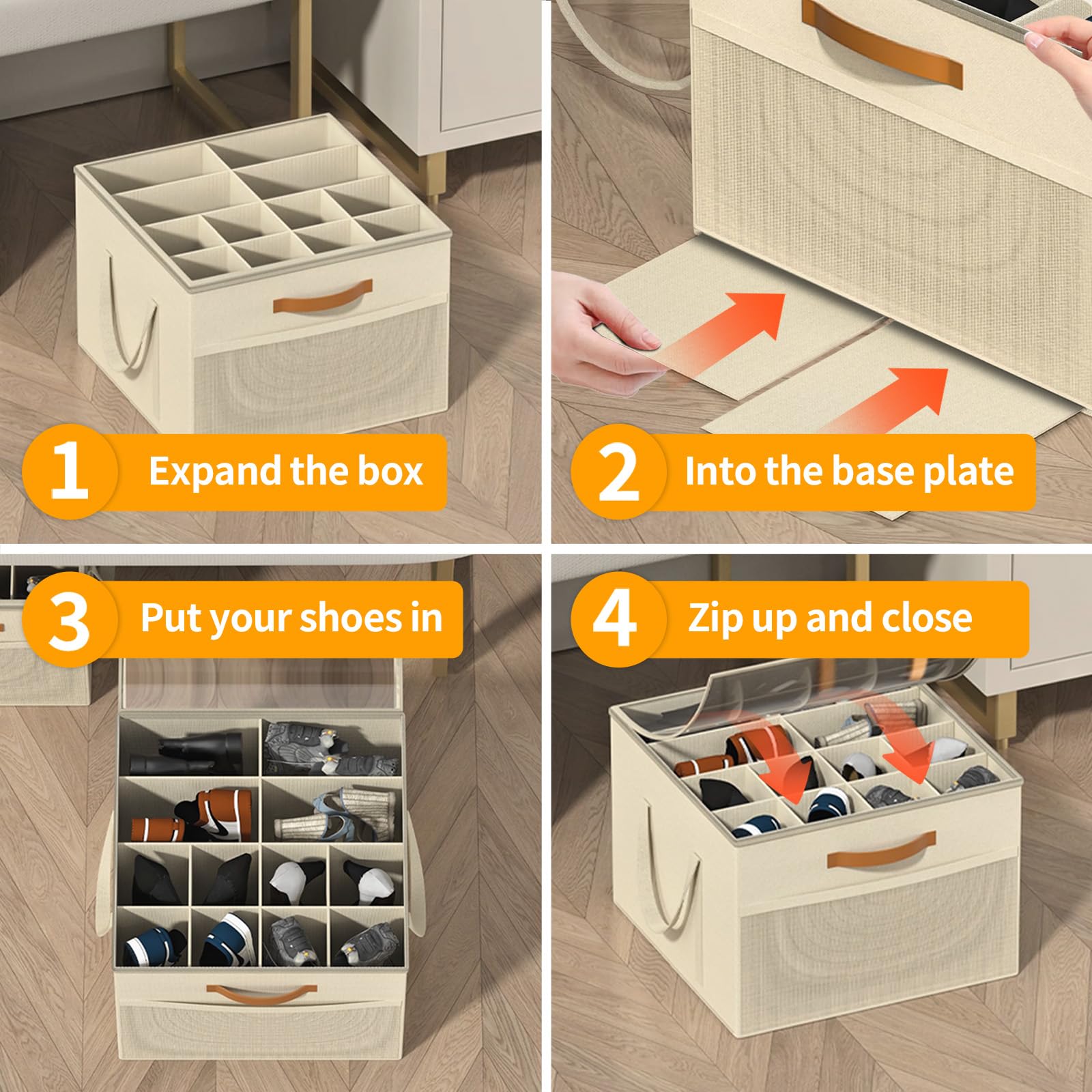 Aokeyee Shoe Storage Organizer 2-Pack, Beige photo 6
