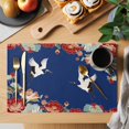 thumbnail image 2 of Blue Crane Placemats Set of 6, Vintage Red Teal Spring Floral Botanical Placemats for Dining Table, Place Mats for Kitchen Tabletop, Waterproof Wipeable Dining Table Mats Set, 2 of 9
