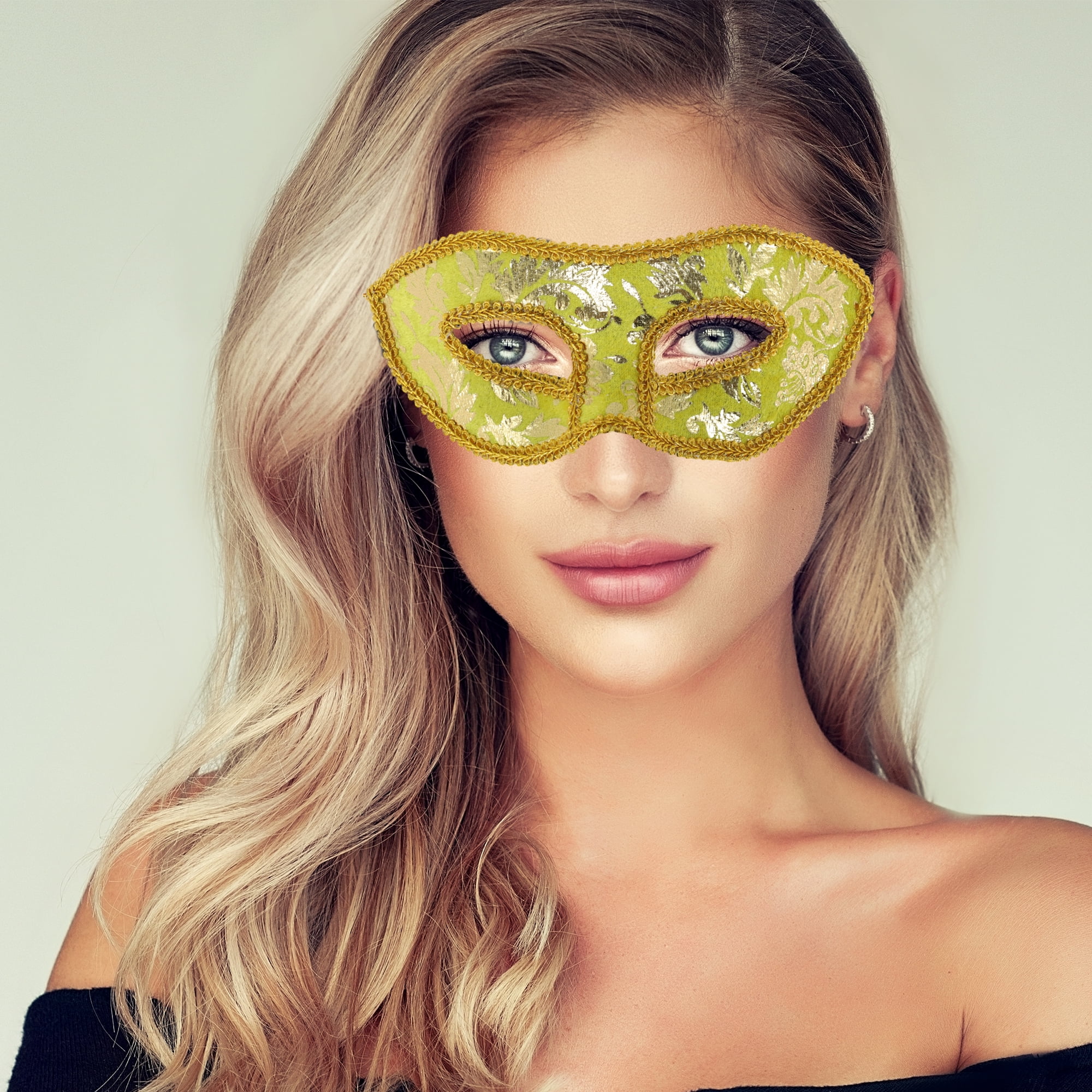 Unique Bargains 1 Box Jazz Cloth-Wrapped Flat Head Half Face Party Mask Gold Tone