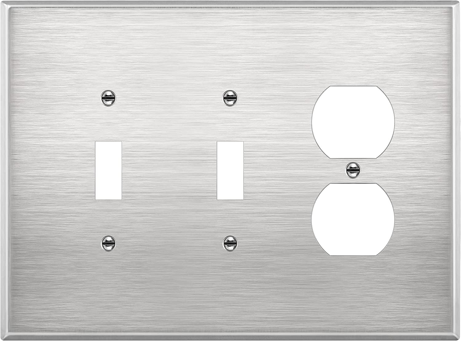 ENERLITES Jumbo Combination Two Toggle / One Duplex Receptacle Metal Wall Plate, Oversize 3-Gang, UL Listed, 430 Stainless Steel