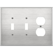 ENERLITES Jumbo Combination Two Toggle / One Duplex Receptacle Metal Wall Plate, Oversize 3-Gang, UL Listed, 430 Stainless Steel
