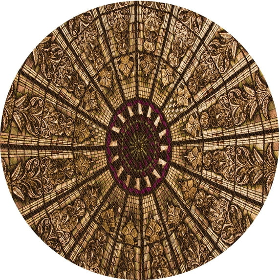 Ahgly Company Machine Washable Indoor Round Transitional Bronze Brown Area Rugs, 7' Round