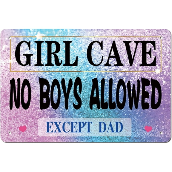 US Room Decor for Teen Girls Aesthetic Metal Tin Sign Girl Cave No Boys Allowed 12x8 inches (Girl Cave 3)