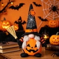 thumbnail image 5 of Halloween Gnome Plush Dressed in Pumpkin Outfit, Spooky Faceless Doll Ornament with Tall Witch Hat and Wand, Soft Fabric Swedish Tomte Elf Figurines for Table Tiered Tray Home Office Decor, B, 5 of 6