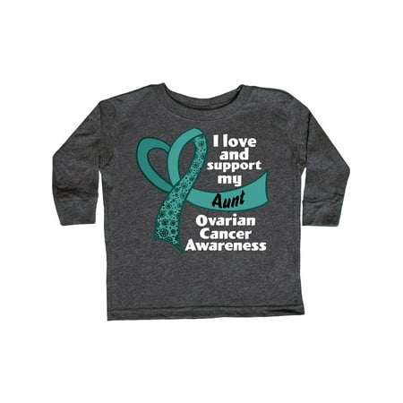 

Inktastic I Love and Support My Aunt Ovarian Cancer Teal Ribbon Heart Gift Toddler Boy or Toddler Girl Long Sleeve T-Shirt