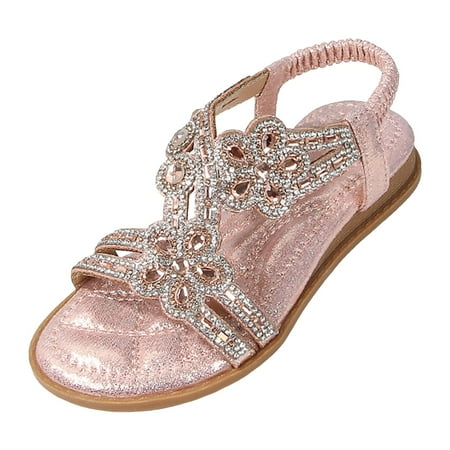 eczipvz Girls Sandals Size 12 Little Kids Toddler Girls Pearl Sequins Sandals Formal Dress Open Toe Fancy Wide Shoes Kids Baby Elegant Flat Non Slip Fancy Shoes(Pink 9.5)