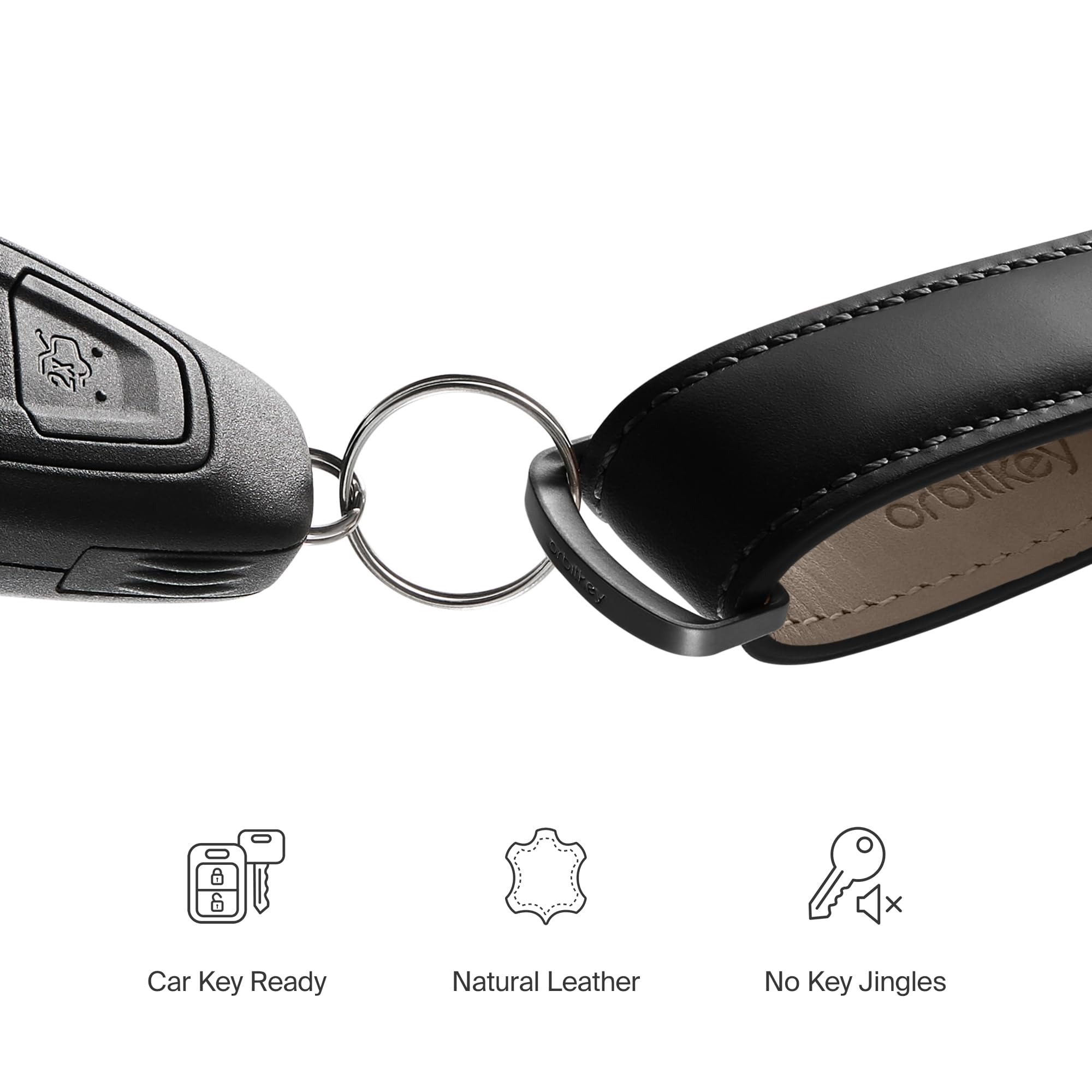 Orbitkey Leather Keychain Organizer - Black, Holds 7 Keys (4.7")