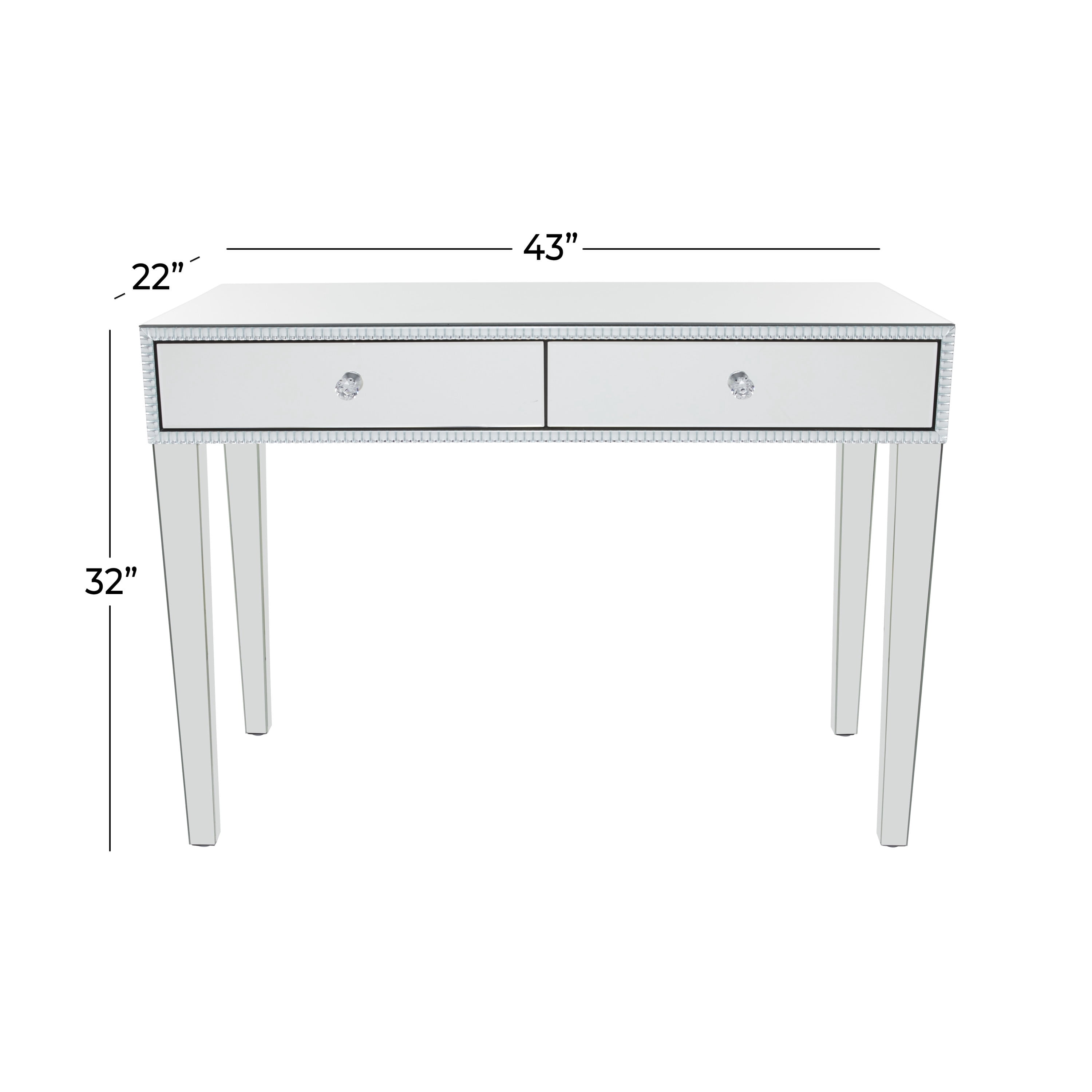 DecMode 43" x 32" Silver Wood Mirrored 2 Drawers Console Table, 1-Piece