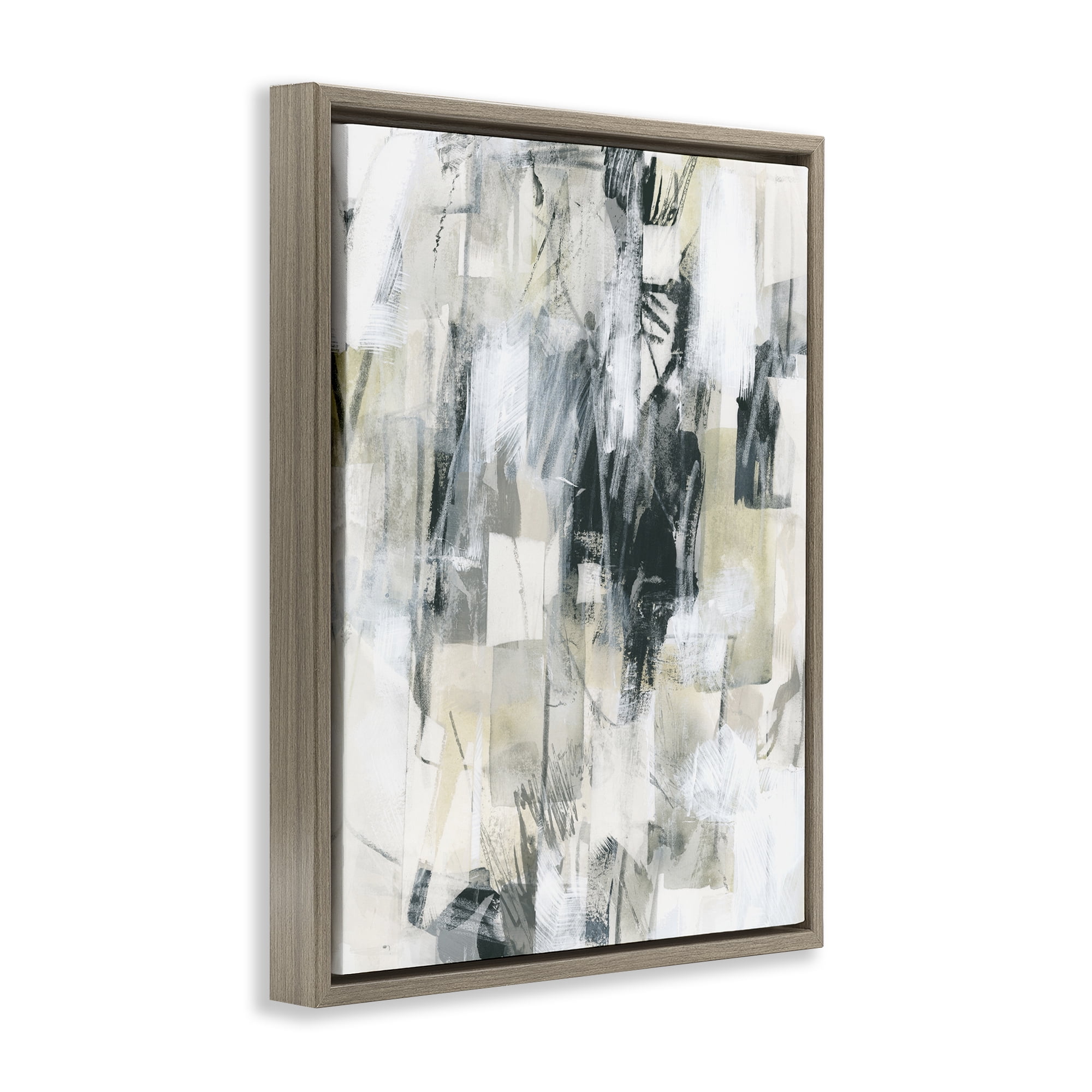 Stupell Industries Grey Layered Restless Shapes Abstract Painting Brown Floater Framed Canvas Art Print Wall Art, 25 x 31