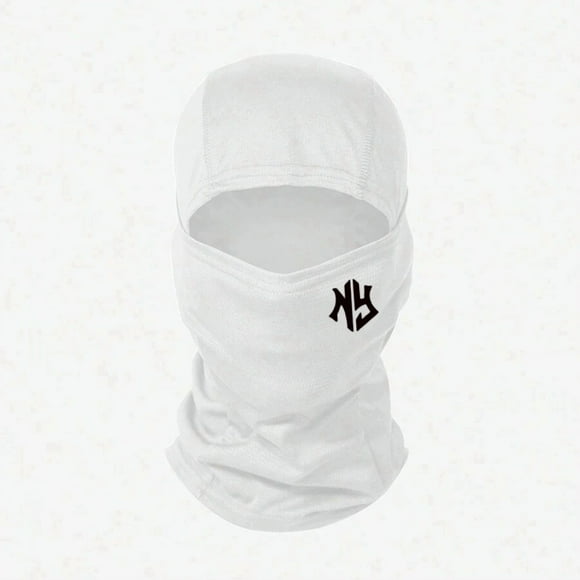 1 Pce Cagoule en Tissu Extensible Style Sport de Plein Air Imprimée de Lettres Unisexe pour Vélo Ski Masque Coupe-Vent Protection UV Chapeau Blanc Taille Unique