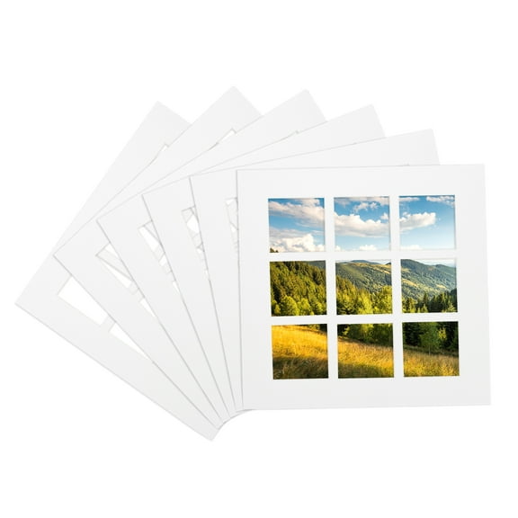 Uxcell 10x10 Mat for 2x2 Photo, 6 Pack Precut Acid-Free Mat Board White Core Picture Frame Board for Photos Show, Prints, Art Displays, 9 Grids Style, White