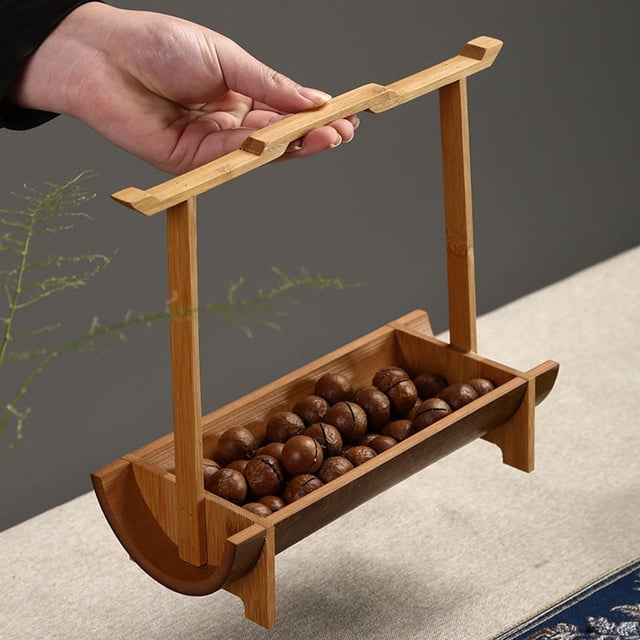 Cuenco de Bambú para Secas, Bandeja para Servir, de Refrigerio de Japonés, Comida Creativa, Canastas de Nueces Y Dulces, Mango de aro perfecl tazón de frutas
