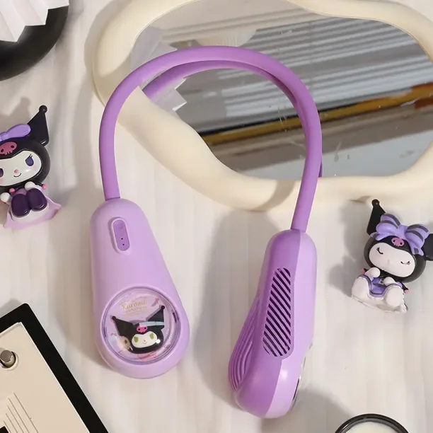 Ventilador de cuello portátil Kuromi de Sanrio, de gran potencia y silencioso, para colgar en el cuello, regalo de cumpleaños para niños, regalos de anime