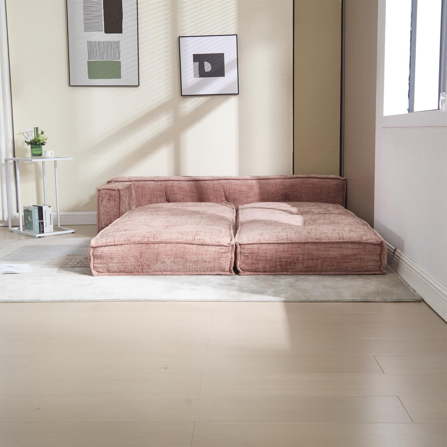 Demi Bonn 78" Versatile Chenille Sectional Sofa with Side Pocket, Modern Couch for Living Room, Customize Layout to Fit Any Space, Pink