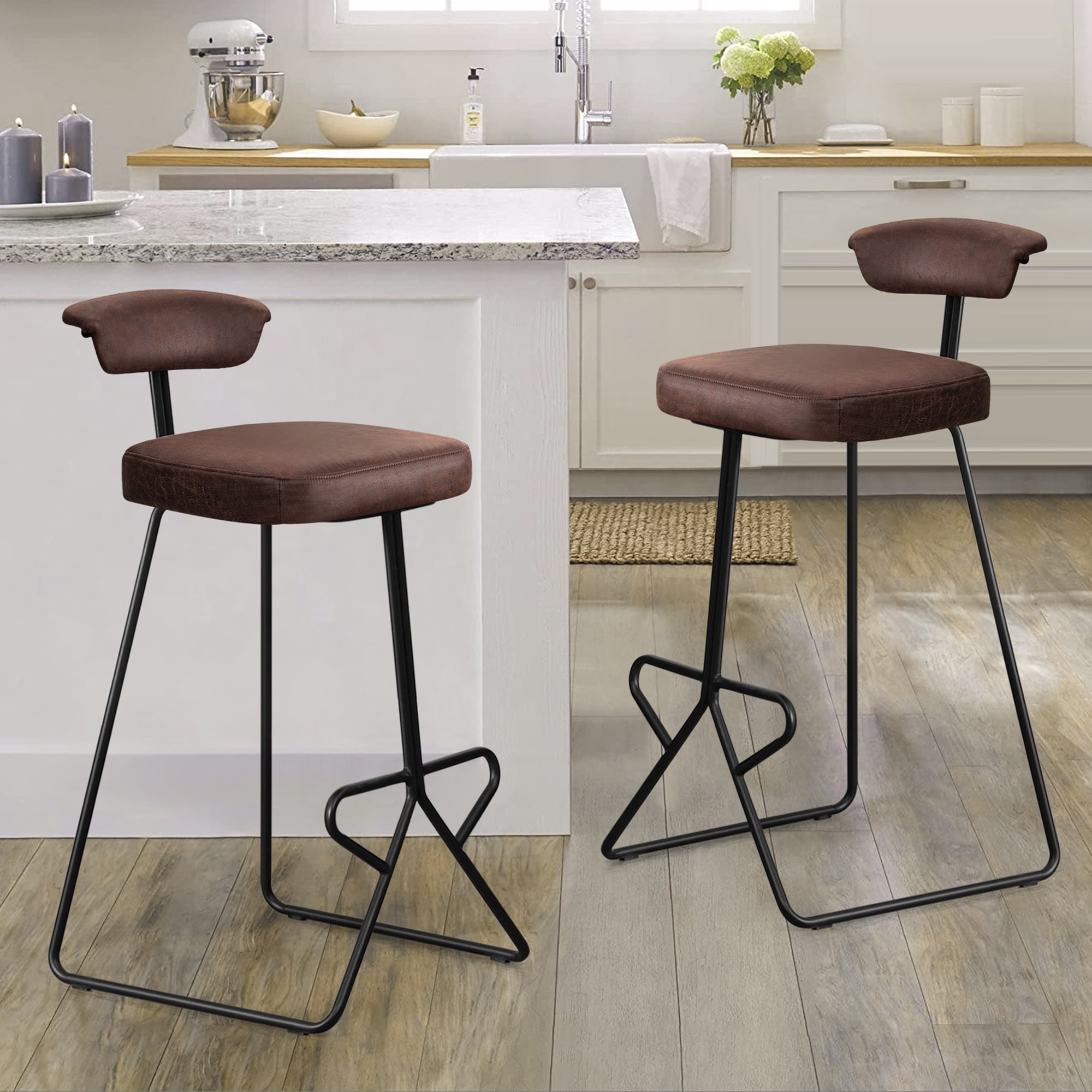 29" Tall Bar Stool Set of 2, Leathaire Upholstered Bar Height Stool Low