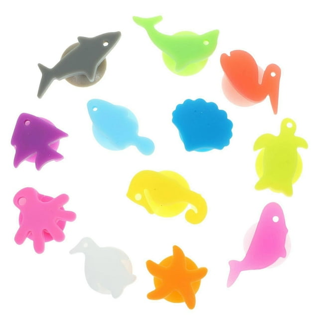 24pcs Marine Animals Wine Glass Marker Suction Cup Wine Identifier Silicone Drinking Cup Sign (Mixed Colors)