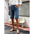 thumbnail image 3 of Men's High Waist Denim Bermuda Shorts, Medium Blue Wash Knee‑Length Jean Shorts with Pockets Casual Denim Bottoms, 3 of 8
