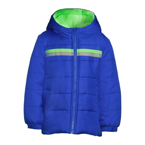 Weather Tamer Boys Hooded Long Sleeve Chest Stripe Winter Puffer Coat, Sizes 4-16