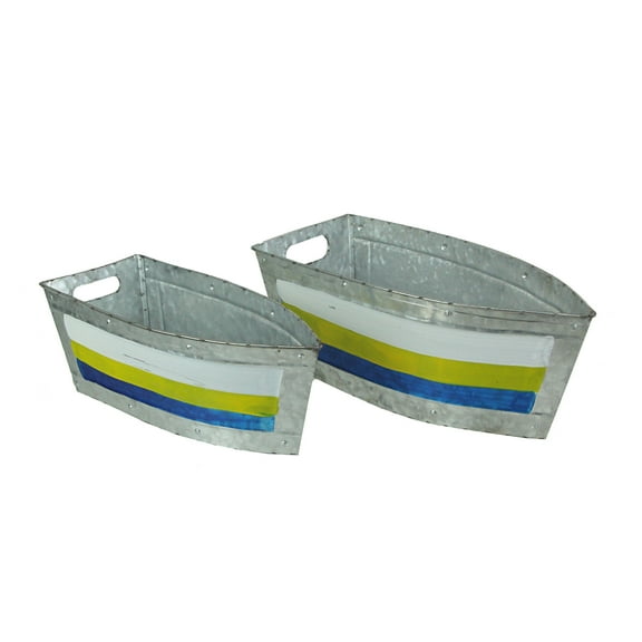 Zeckos Galvanized Metal Boat Planter Flower Pot Nautical Decor Set of 2