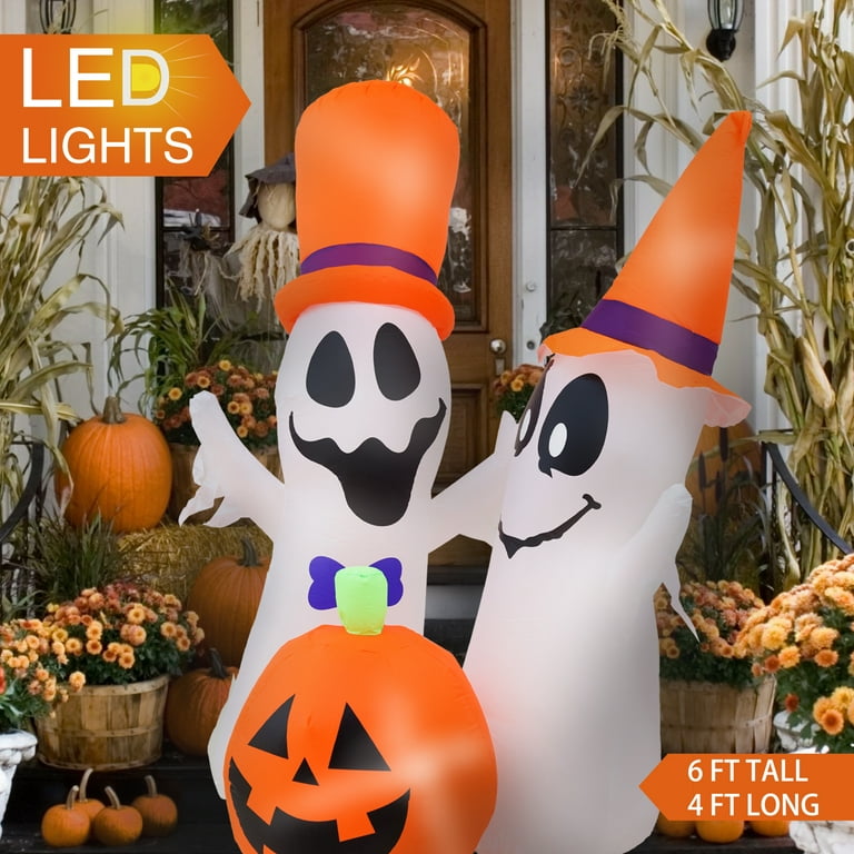 .com: HappySpot 6 Feet Pumpkin Ghost Halloween Inflatable Decorations  LED Light Skeleton Pumpkin Blow Up Yard Decoration Outdoor for Holiday  Party Lawn Garden : Everything Else