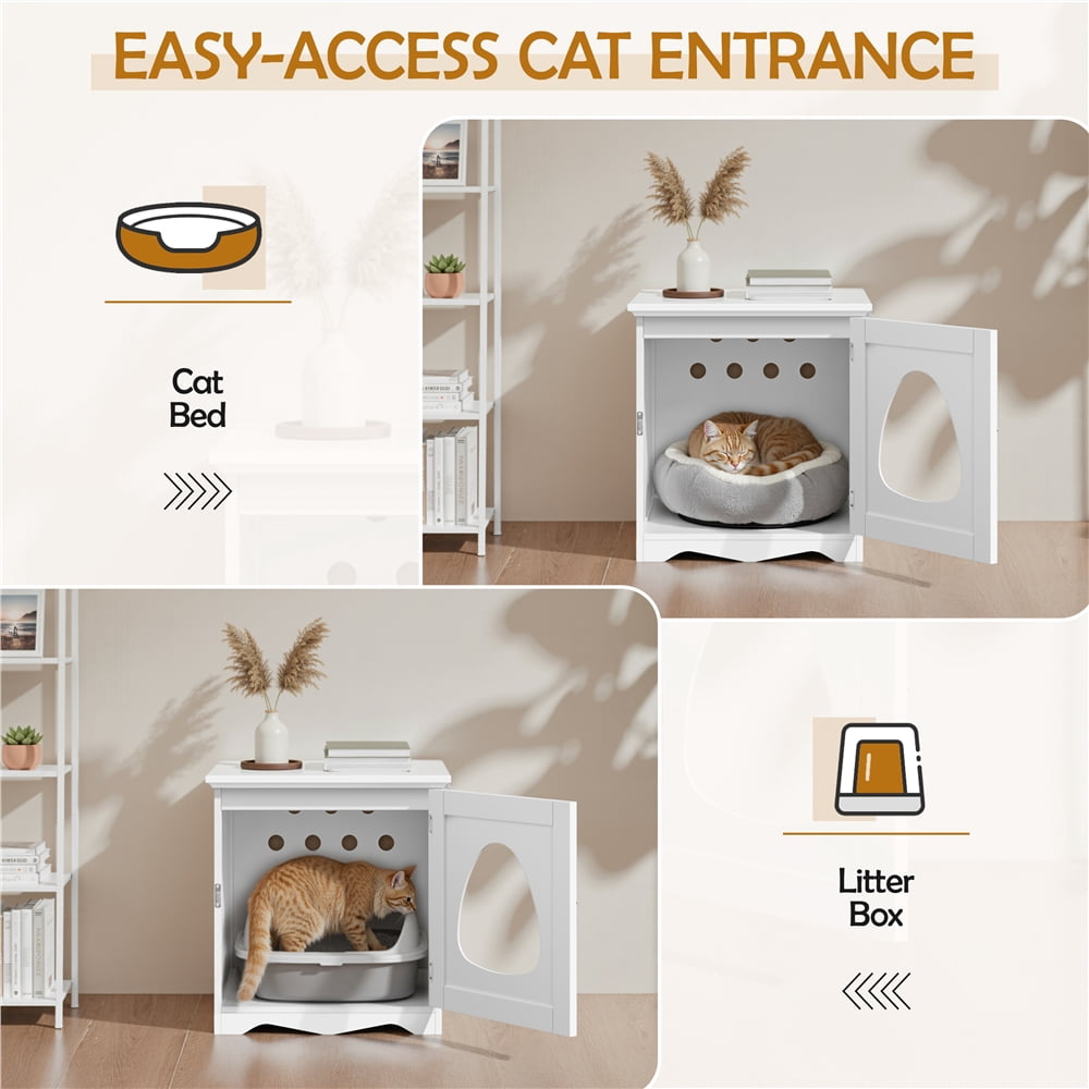 Yaheetech Enclosed Pet Litter Box Indoor Decorative Pet Side Table, White