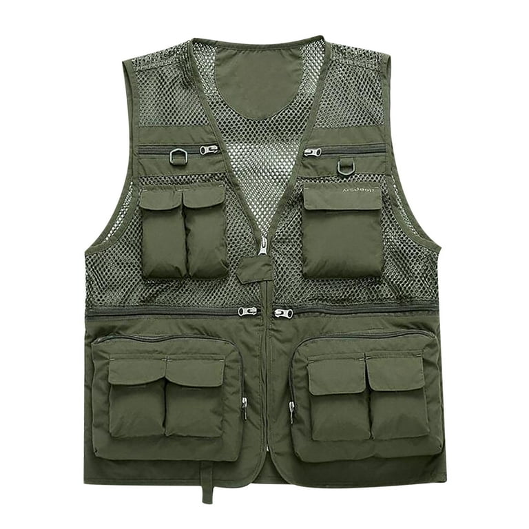 Outdoor Cargo Jackets for Men's Casual Work Safari Travel Photo Fishing Vest  Zip-up Waistcoat Multi Pockets (3X-Large, Khaki 02) 