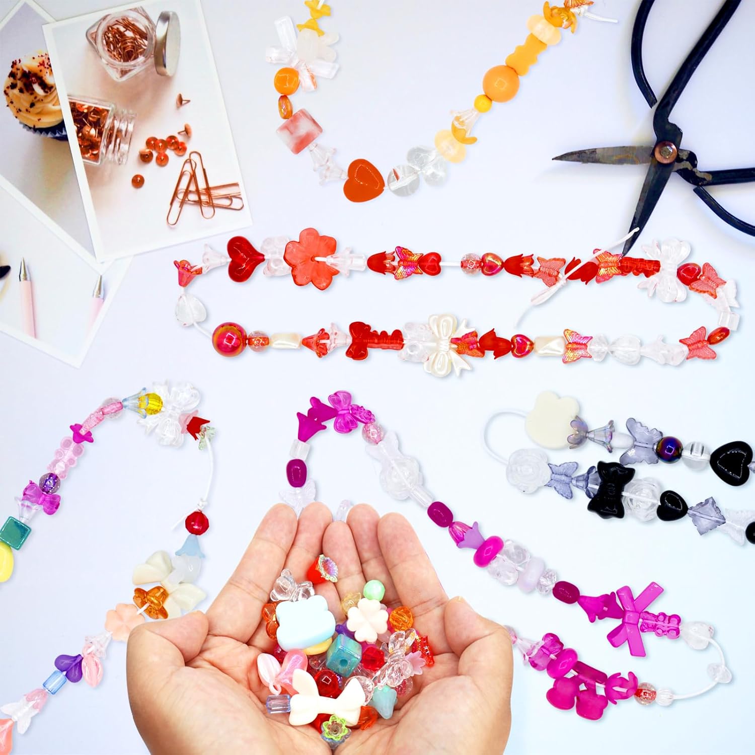 500PCS Acrylic Assorted Beads Flower Sweetheart Butterfly Candy Acrylic Kawaii Aesthetic Beads for Bracelets DIY Jewelry Making (10 Candy Colors)
