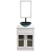 ELECWISH 24 Inch White Wood Bathroom Vanity and Sink Combo - with Mirror and Water Saving Chrome Faucet Counter Top Floor Cabinet