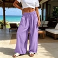 thumbnail image 5 of Lenpel Cotton Linen Pants for Women Lightweight Pleated Wide Leg Baggy Trousers Lounge Flowy Comfy Beach Vacation Clothes, 5 of 7