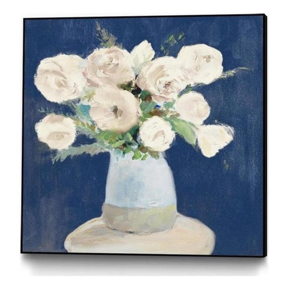 Giant Art Canvas 20x20 Peonies on Navy Framed in Multi-Color