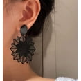 thumbnail image 2 of Clip on 2 1/2" black, silver or gold cutout dangle flower earrings, 2 of 4
