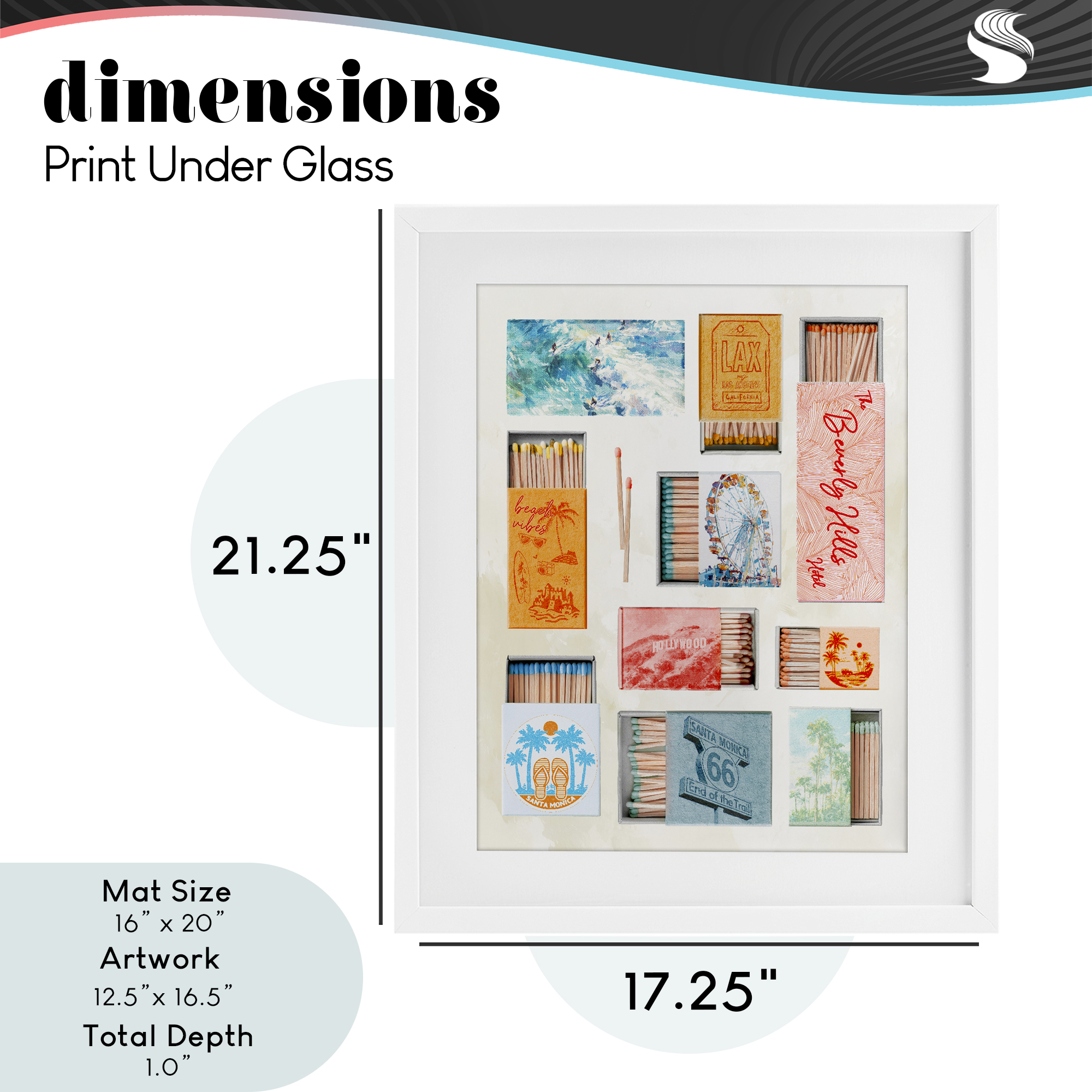 California Beach Matchboxes White Framed Print Under Glass, design by Ziwei Li