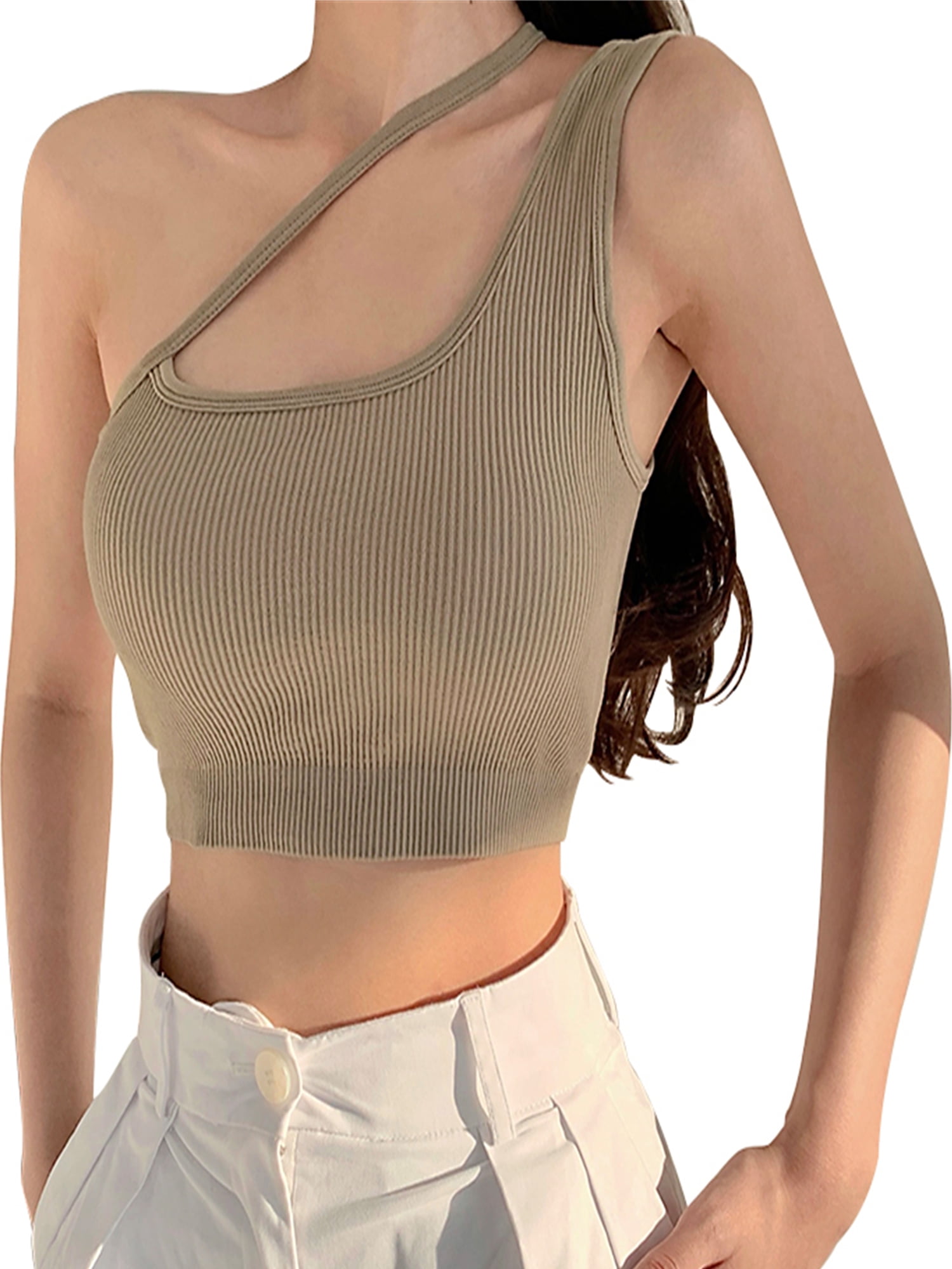 Istyle Can Women's Ribbed Spaghetti Strap Crop Top – Square Neck Stretch Fit Camisole (Mustard) main image 1