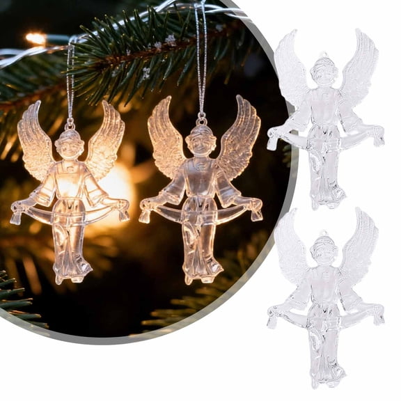 2pcs Angel Acrylic Ornaments Christmas for Tree Decorations, Hanging Clear Acrylic Angel Ornaments for Christmas Tree Indoor Home Decor,Snow Flake Stars Winter Wonderland Party Supplies