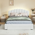 thumbnail image 2 of Kacho Queen Size Upholstered Platform Bed, Chic Teddy Fleece Platform Bed with Storage Drawer, Wooden Bedframe with LED Lights and USB Ports, No Box Spring Needed, for Bedroom, Guest Room, White, 2 of 6