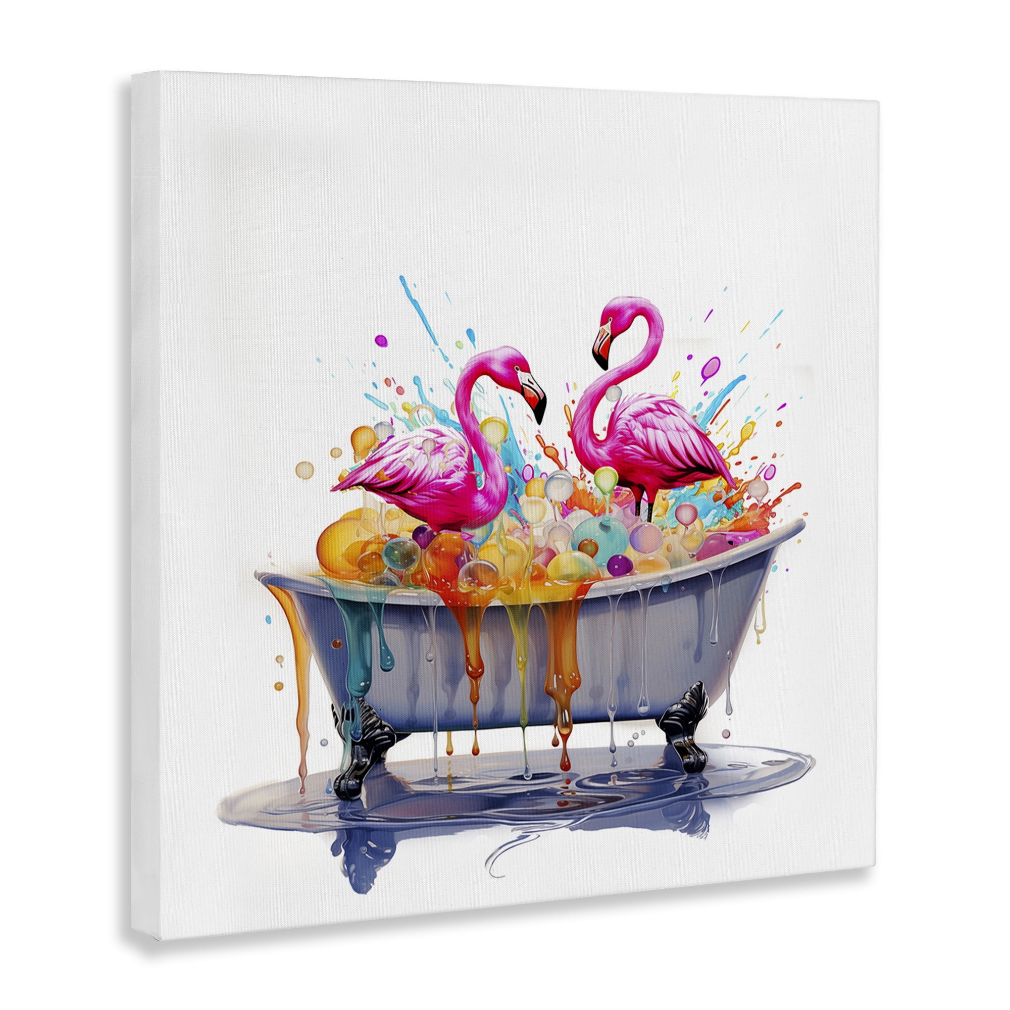 Stupell Industries Flamingo Bubble Bath Typography Painting Gallery Wrapped Canvas Art Print Wall Art, 17 x 17