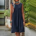 thumbnail image 2 of Meichang Linen Mini Dresses for Women Casual Summer Beach Sleeveless Sundresses Pleated Front Solid Loose Fit Flowy Tank Dresses, 2 of 9