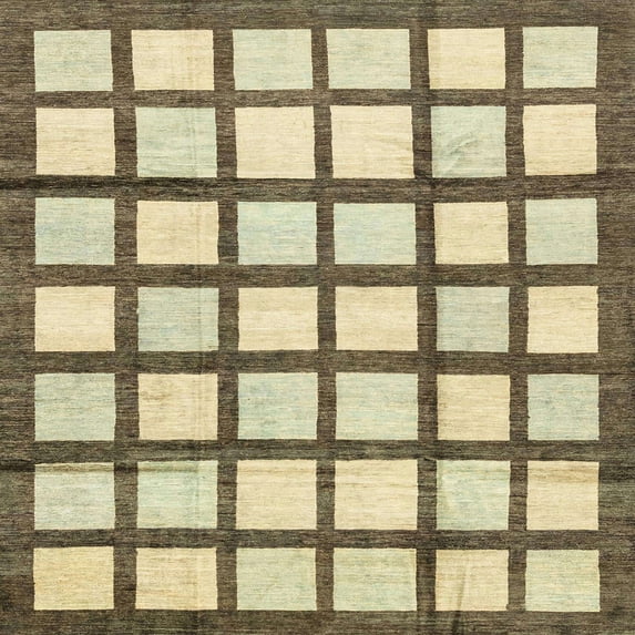 Ahgly Company Indoor Square Abstract Brown Gold Checkered Area Rugs, 7' Square