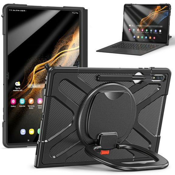 SaniMore for Samsung Galaxy Tab S8 Ultra 14.6" 2022 (SM-X900/X906) Case Support Keyboard Connection, Soft TPU & Rugged PC Cover with Handle & Kickstand Small Lock Full Body Protective Shell, Black