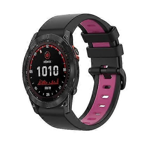 (Black-Pink)For Garmin Fenix 7x Solar 26mm Silicone Sports Two-color Watch Band EEZS