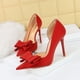 thumbnail image 4 of Zapatos de tacón alto clásicos para mujer, de moda, dulces, súper sexys, de boca baja, con punta lateral hueca, con lazo, para novia, 4 of 5