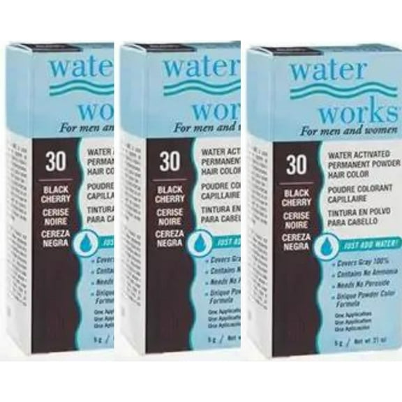 Waterworks Water Activated Permanent Powder Hair Color 6g / 0.21 oz - #30 Black Cherry x 3