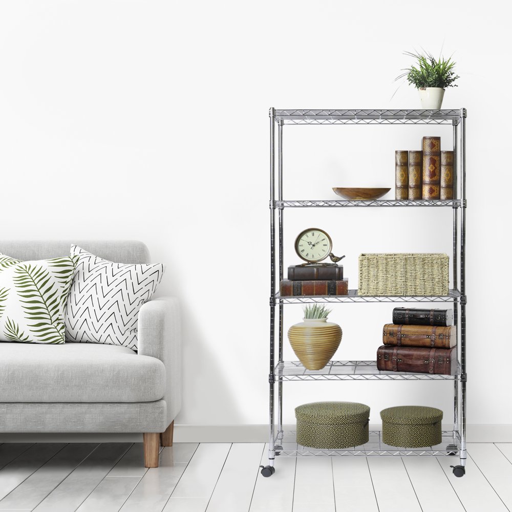 Seville Classics 5Tier Steel Wire Shelving with Wheels, 30" W x 14" D