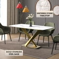thumbnail image 4 of LeisureMod Voren Mid-Century Modern Dining Table with a 55" Sintered Stone Rectangular Tabletop in Gold Stainless Steel Base for Kitchen and Dining Room, White, 4 of 10