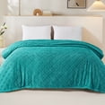 thumbnail image 4 of Whale Flotilla Fuzzy Fleece Queen Size Blanket for Bed, Soft Fluffy Jacquard Waffle Blankets for All Season, Lightweight and Warm, 90x90 Inch, Teal, 4 of 10