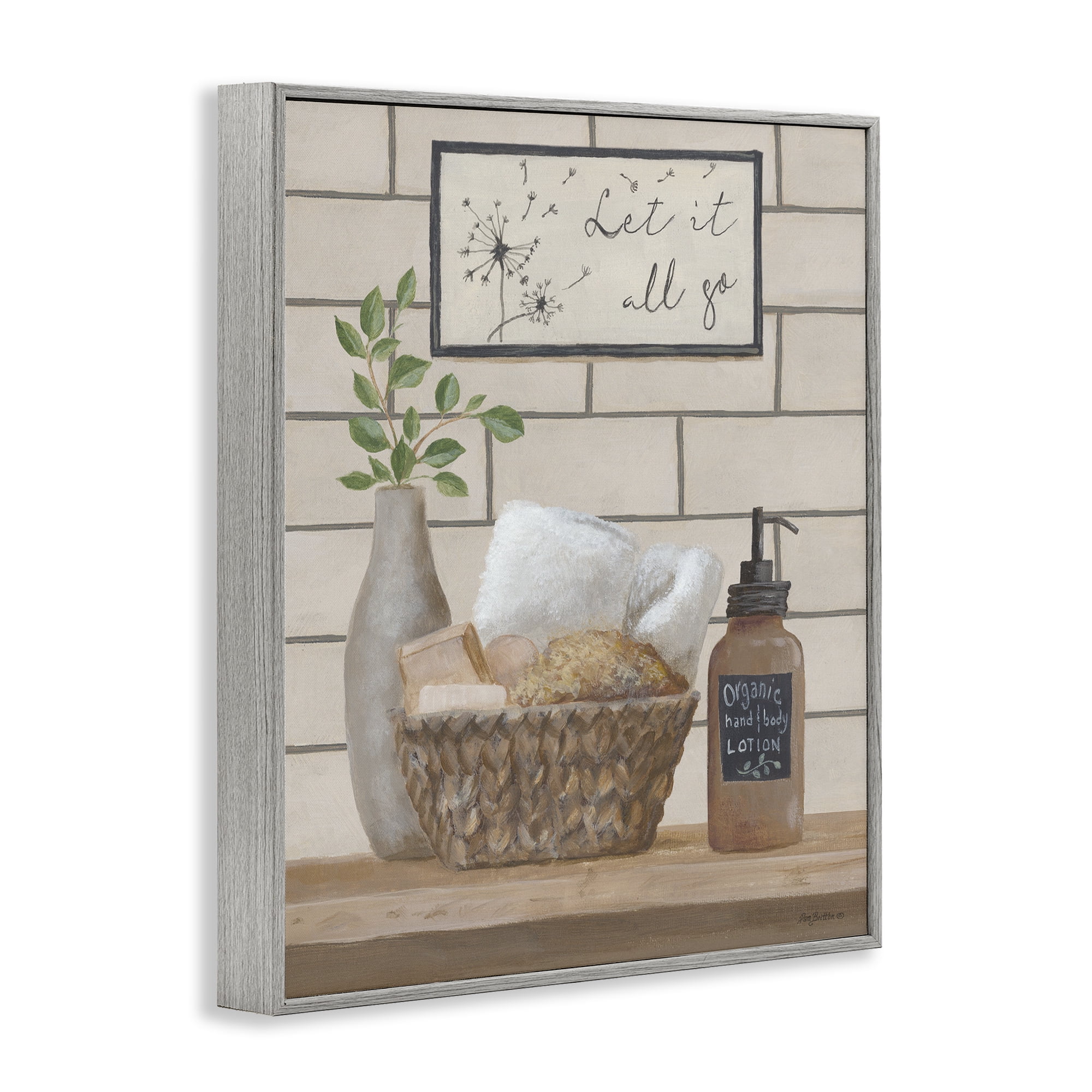 Stupell Industries Let It Go Bath Typography Painting Gray Framed Art Print Wall Art, 24 x 30